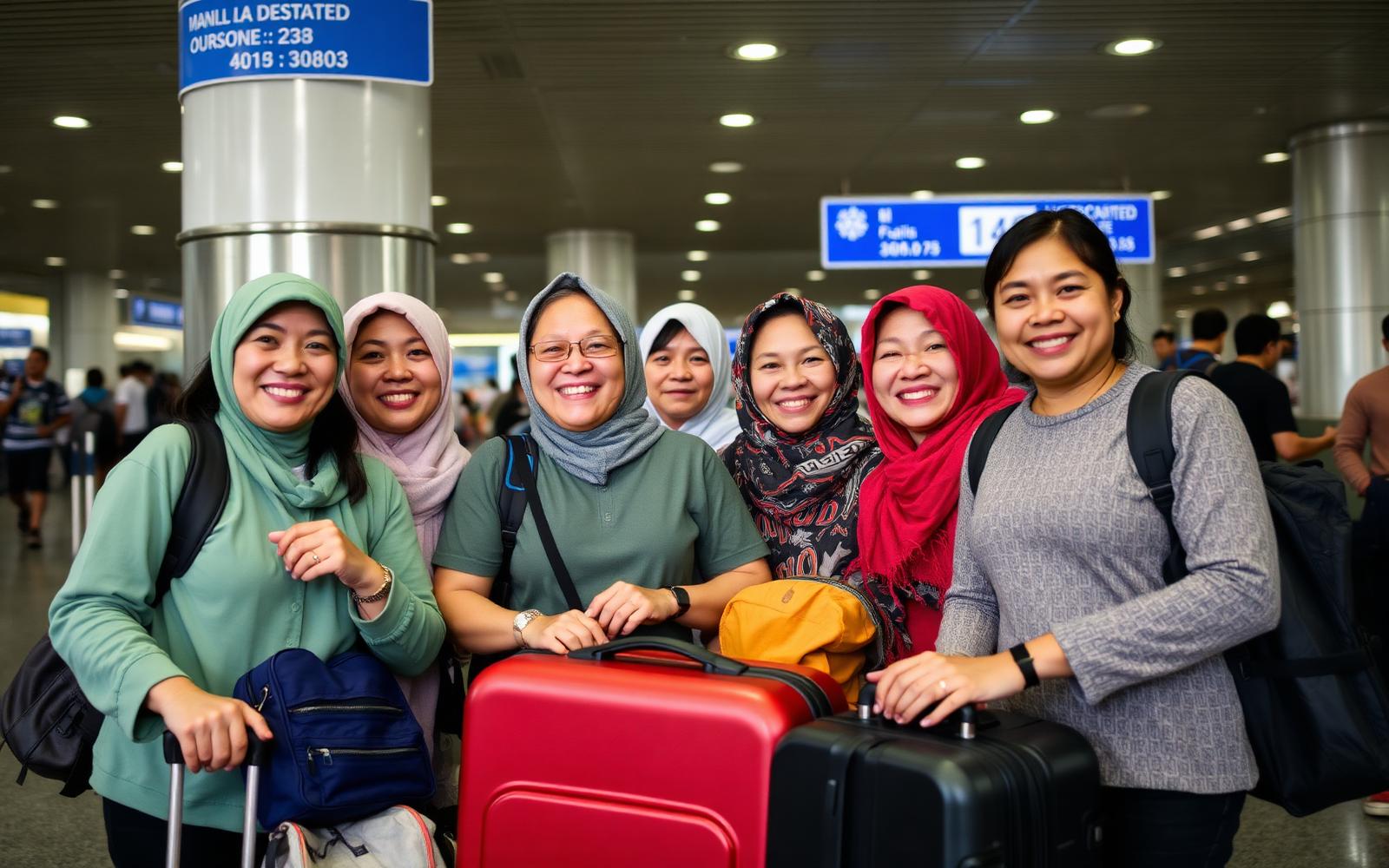 Filipino workers at Manila airport departure